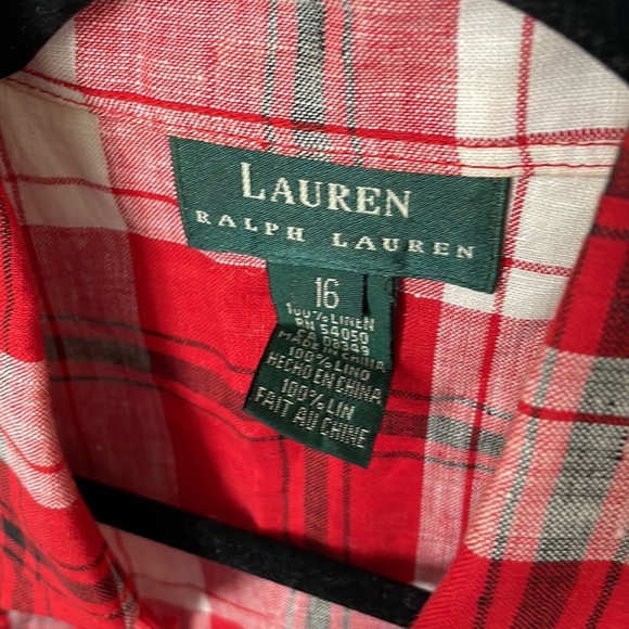 Lauren Ralph Lauren country tie up sleeveless collared top red black dark blue - Picture 2 of 4